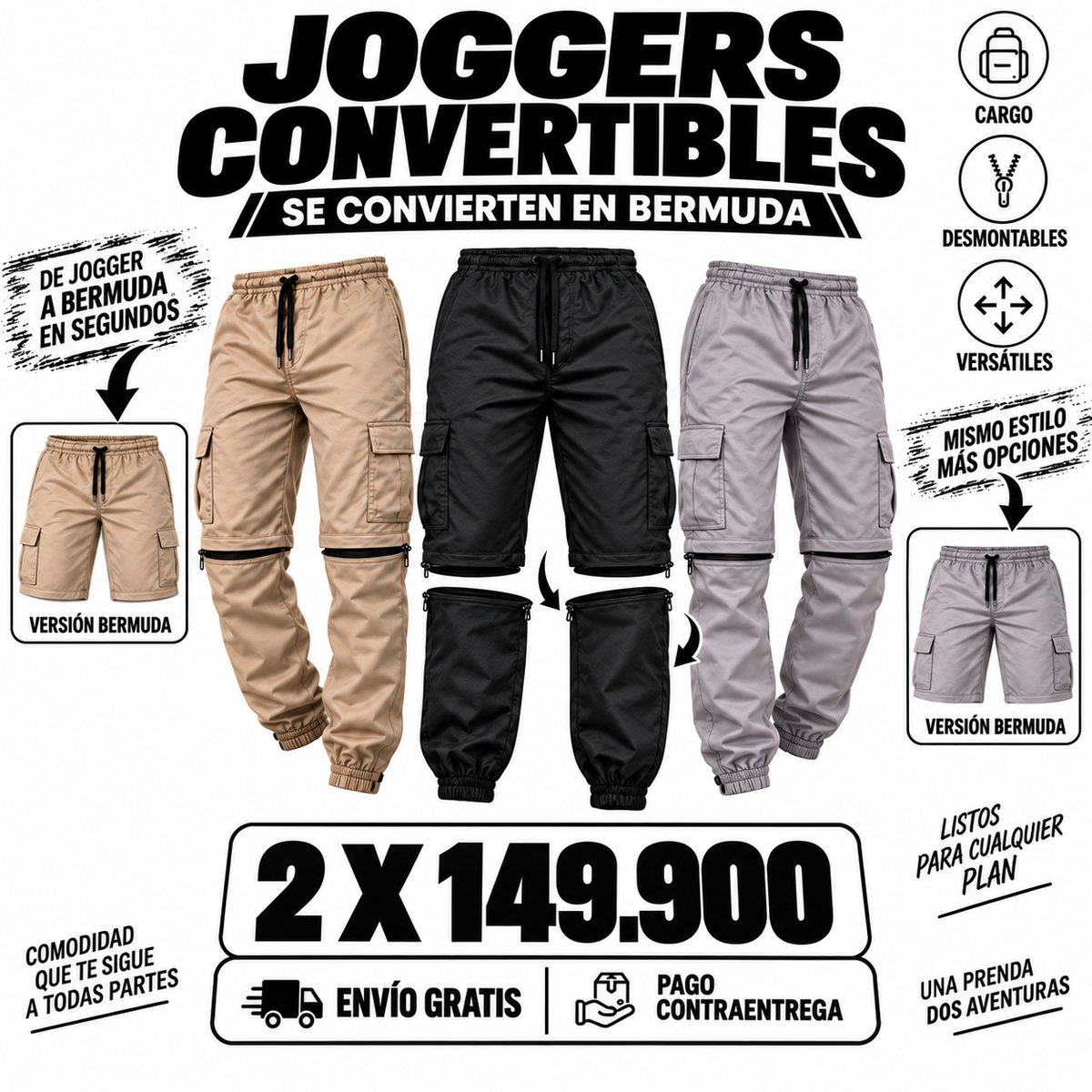 Joggers Cargo Bermuda Doble Uso Drill Premium