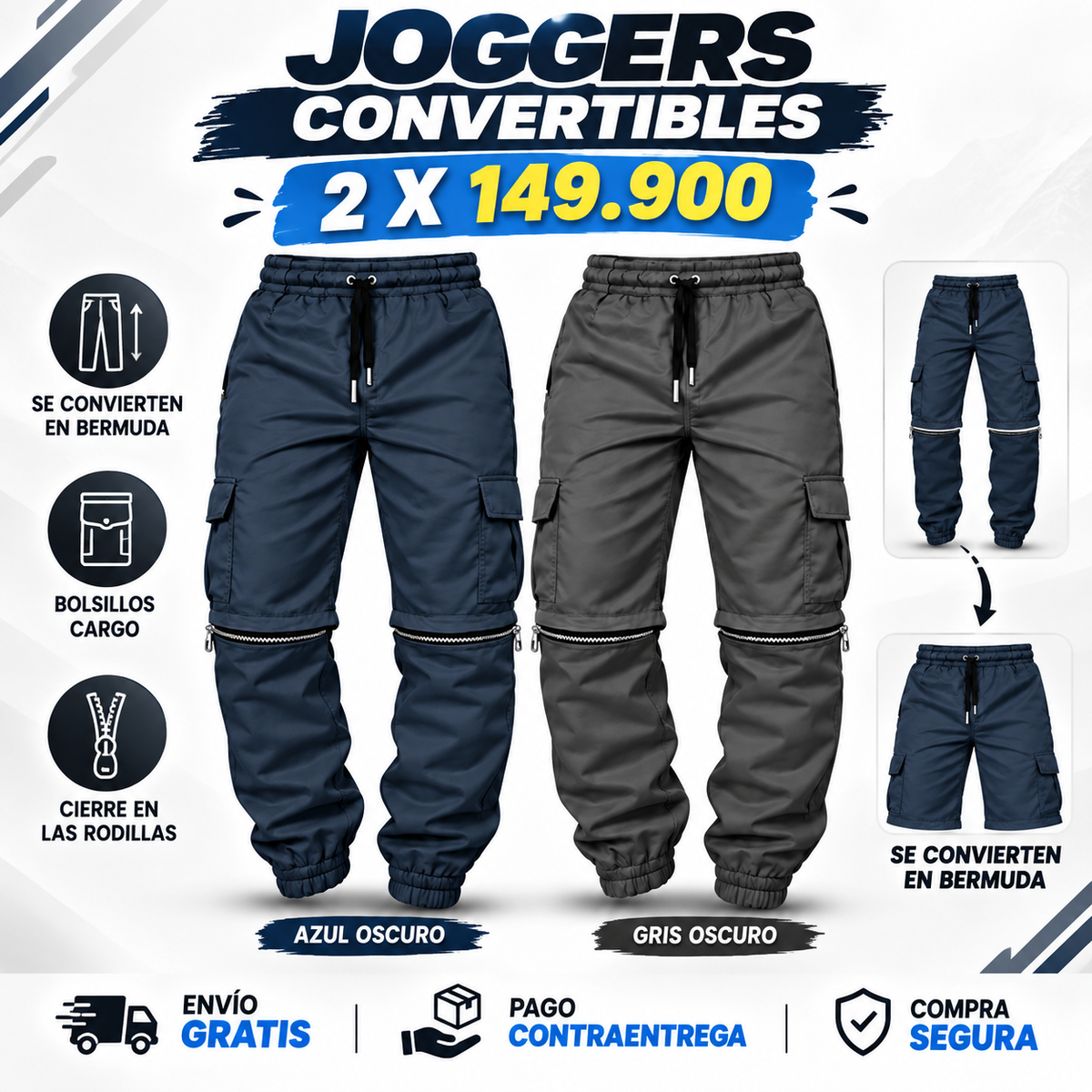 Joggers Cargo Bermuda Doble Uso Drill Premium