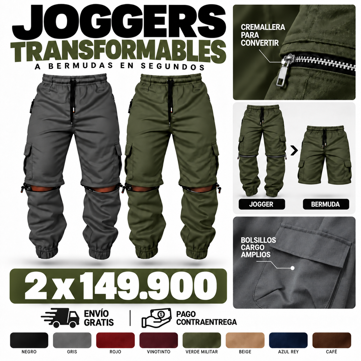 Joggers Cargo Bermuda Doble Uso Drill Premium